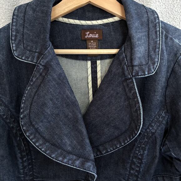 VTG Y2K Louie Denim Blazer Women 14 Dark Wash‎ Jacket Feminine Preppy - Picture 4 of 16